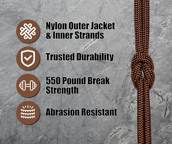 BORED? PARACORD! 550 lb Paracord - Ideal for Crafting, Camping, DIY Projects, Active & Military Outdoors - Strong Survival Rope - Tactical Parachute Cord Type III - Chocolate Brown 50 Feet