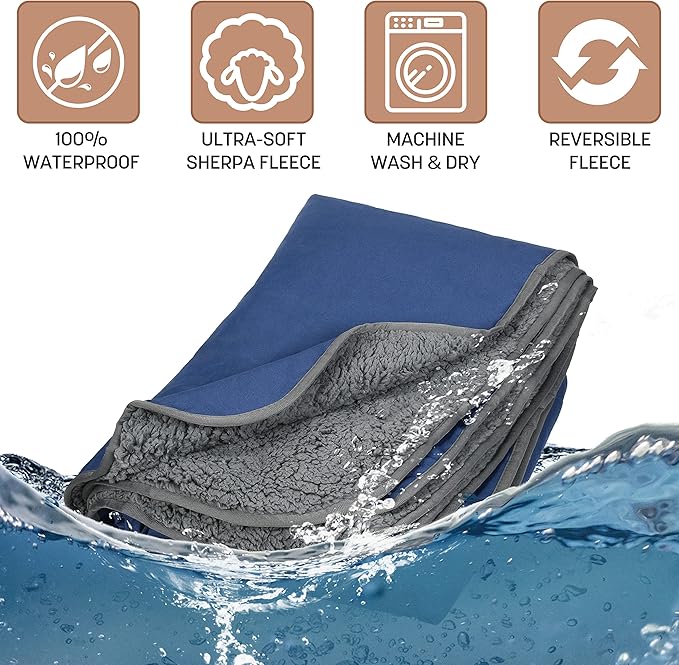 Tirrinia Waterproof Outdoor Blanket with Sherpa Lining, Windproof Triple Layers Warm Comfy Foldable for Camping Stadium, Beach, Picnic, Grass, Concerts, Car, Dog, 51''X 59'' & 59''X 80''