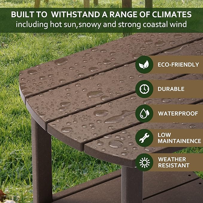 TORVA Patio Adirondack Side Table, Outdoor End Tables All-Weather Resistant HDPE Humidity-Proof Long Time Use for Deck, Lawn,Garden, Porch, Backyard End Table（Brown Color）(2 Tier)
