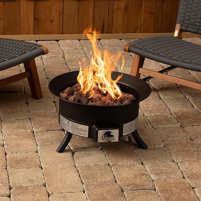 Amazon Basics Portable Propane Fire Pit, 19 inch Round Gas for Patio, 55,000 BTU Carry Strap