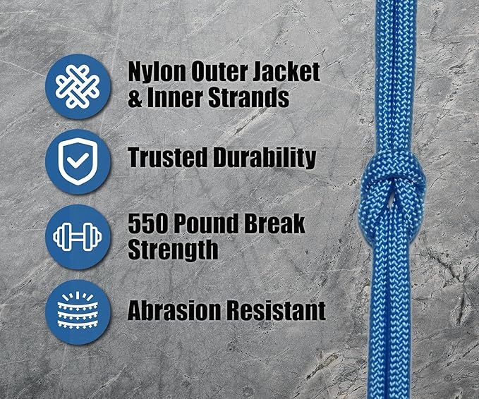 BORED? PARACORD! 550 lb Paracord - Ideal for Crafting, Camping, DIY Projects, Active & Military Outdoors - Strong Survival Rope - Tactical Parachute Cord Type III - Tarheel Blue 50 Feet