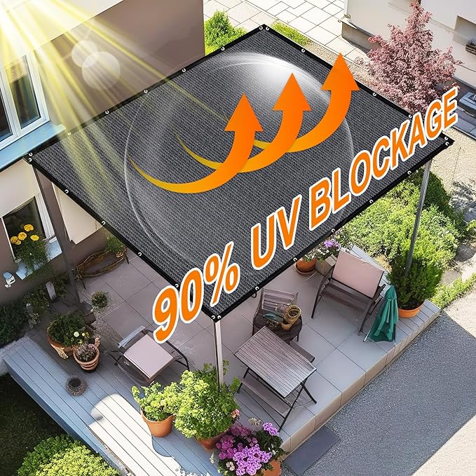 Artpuch 90% Sun Shade Cloth, 12 x 20 FT Pergola Shade Cover Canopy with Grommets, Sun Screen Fabric Tarp for Patio, Outdoor, Garden, Backyard, Blue Grey