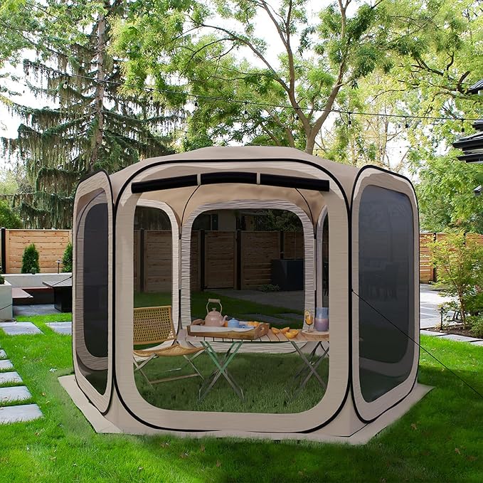 HOOYEAH Pop-up Screened Tent, Instant Screen House Portable Screen Room Canopy Outdoor Gazebo with Mosquito Net for Patio, Backyard, Garden and Outdoor Activities, 12x12