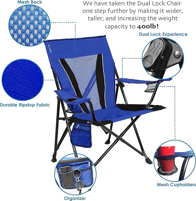 Kijaro XXL Dual Lock Portable Camping Chair - Supports Up to 400lbs - Enjoy The Outdoors in a Versatile Folding Sports & Outdoor Chair