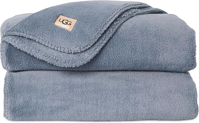 UGG Whitecap Plush Throw Blanket Fleece Lightweight Soft Cozy Throw for Couch or Bed Luxury Home Decor for Living Room Washable Hypoallergenic Blankets for Dorm Decor, 50-inch x 70-inch, Denim Blue