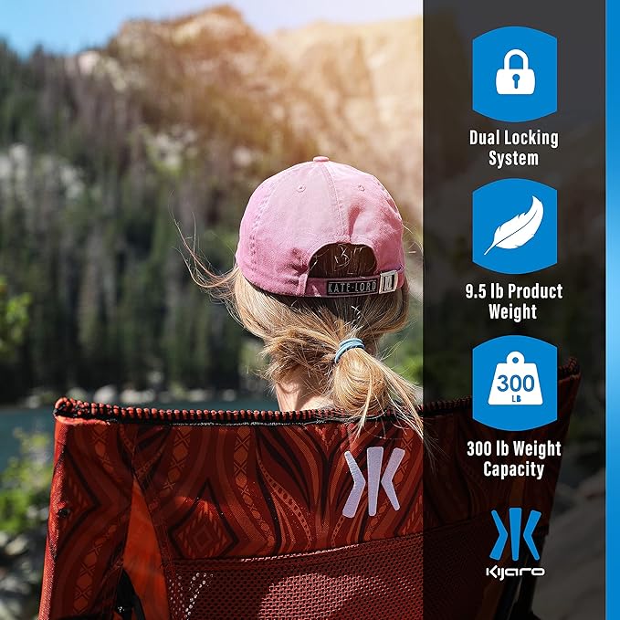 Kijaro Enjoy Versatile Folding Sports, Outdoor Chair & Lawn Chair, Dual Lock Feature, Destination Print - Victoria Desert Orange