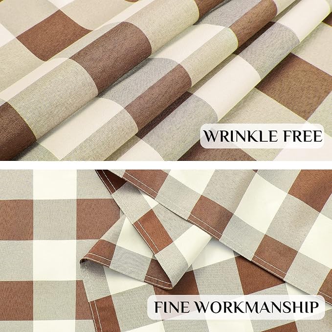 Softalker Gingham Checkered Rectangle Tablecloth - Waterproof Buffalo Plaid Table Cloth Stain Resistant Washable Table Cover for Picnic/Camping/Outdoor - Coffee and White, 60 x 120 Inch