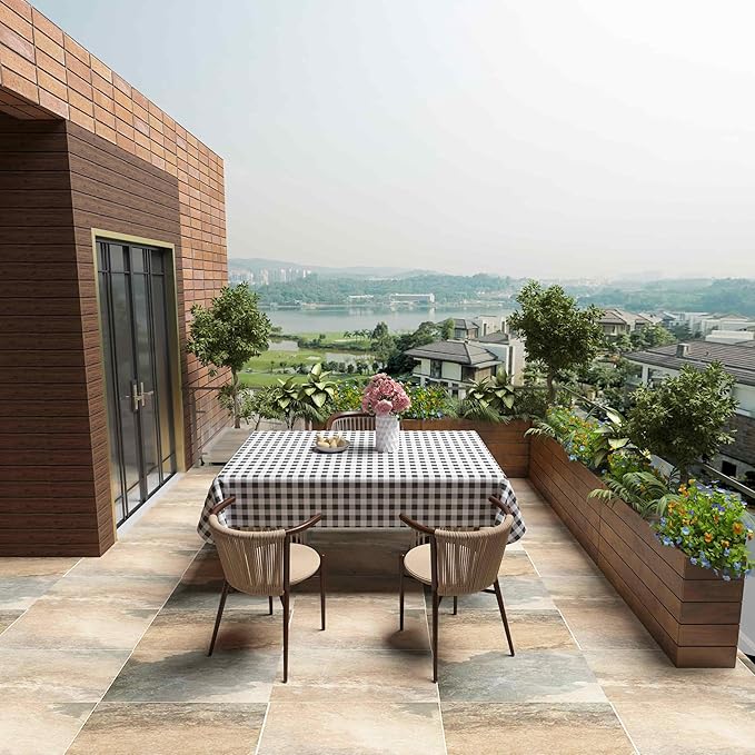 misaya Rectangle Waterproof Vinyl Table Cloth, Buffalo Flannel Backed Tablecloth, Wipeable Plastic Table Cover for Dinner, Kitchen, Outdoor (60" x 102", Black and White)