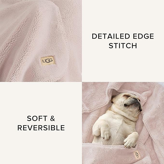 UGG Whitecap Plush Throw Blanket Fleece Lightweight Soft Throw for Couch or Bed Luxury Home Decor for Living Room Washable Hypoallergenic Blankets for Dorm Decor, 50-inch x 70-inch, Light Pink Quartz