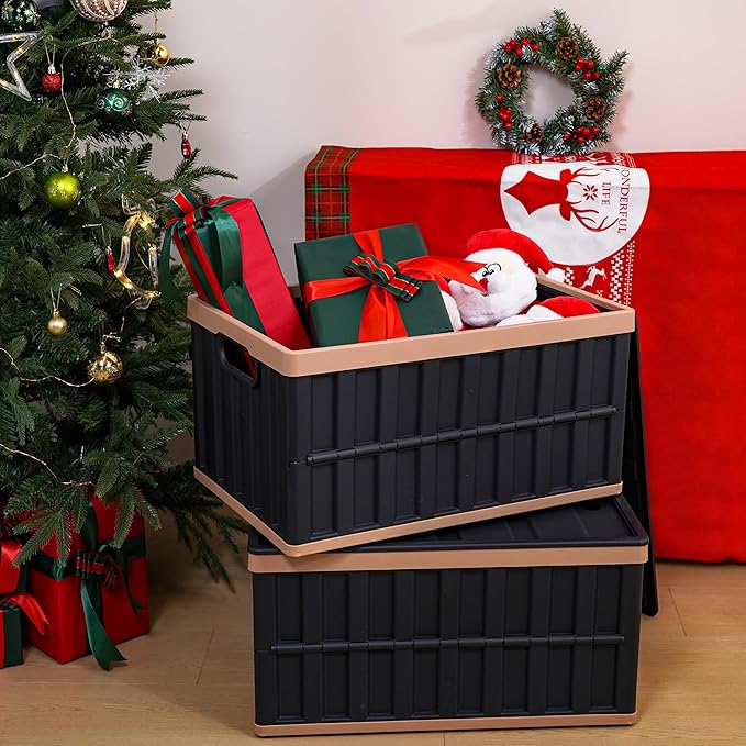 Citylife 64L Collapsible Storage Bins with Lids Plastic Storage Containers for Organizing Stackable Storage Box Large Heavy Duty Utility Crates, 2 Packs