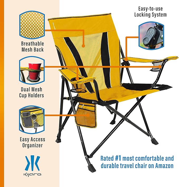 Kijaro XXL Dual Lock Portable Camping Chair - Supports Up to 400lbs - Enjoy The Outdoors in a Versatile Folding Sports & Outdoor Chair