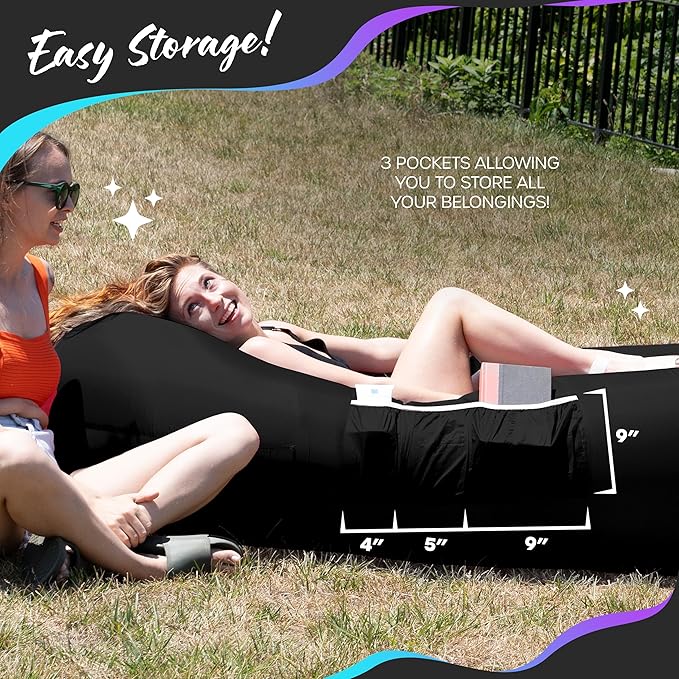 Nevlers 2 Pack Inflatable Loungers Air Sofa Couch | Perfect for Beach Chair Camping Chairs or Portable Hammock |Travel Bag Pouch, Pegs & 3 Pockets| Movie Seating & Camping Accessories Blow Up Lounger