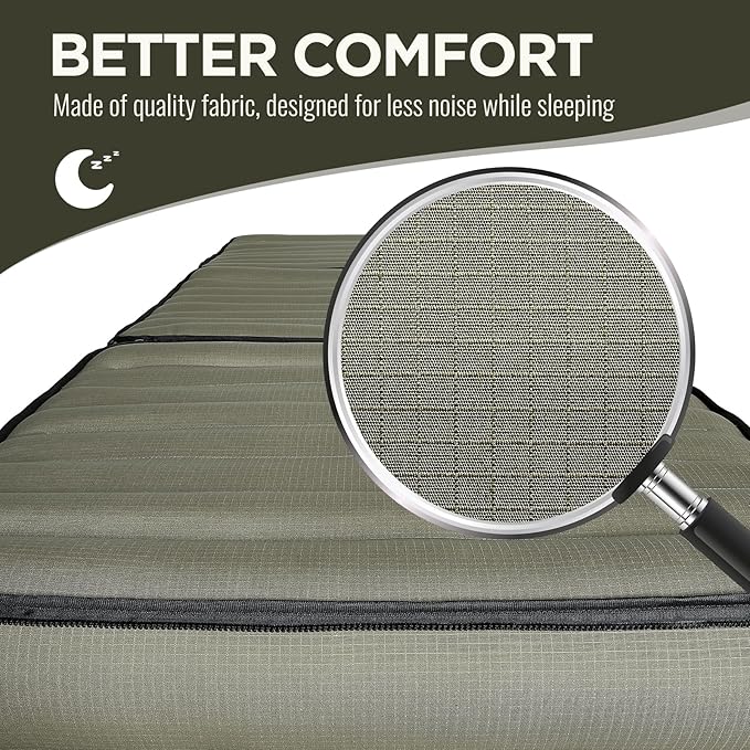 Detachable Tri Folding Sleeping Pad for Camping, Ultra-Thick 5.5 Inch Air Mattress, Quick Inflate, Zipper Design for Detachment, Machine Washable, Family Pad for Camping & Traveling, Green