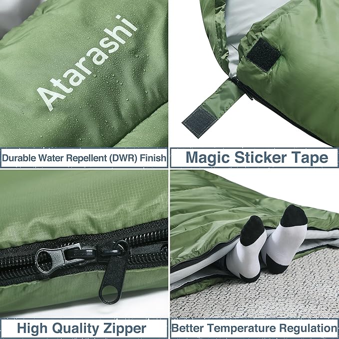 Atarashi Camping Sleeping Bag- 4 Seasons for Adults, Light, Warm, Extra-Large with Compression Sack- Great for Hiking, Backpacking & Outdoor Adventures