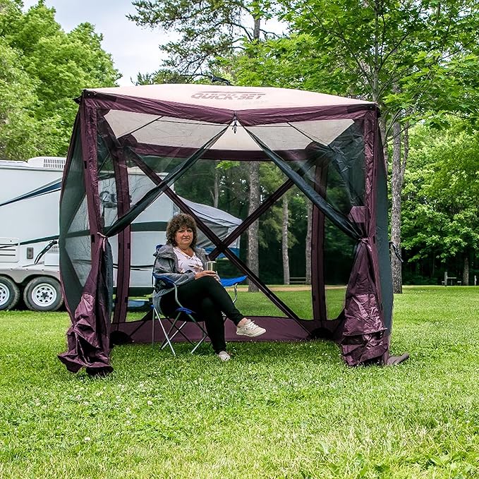 CLAM Pop Up Screen Tent, Outdoor Camping Gazebo Canopy, Traveler, 6' x 6', Plum