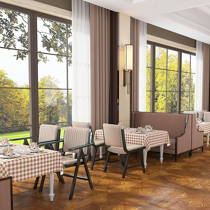 misaya Rectangle Waterproof Vinyl Table Cloth, Buffalo Flannel Backed Tablecloth, Wipeable Plastic Table Cover for Dinner, Kitchen, Outdoor (60" x 84", Brown and White)