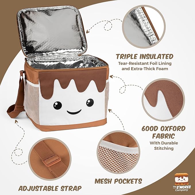 THE S'MORES COMPANY - Smores Caddy, Large Marshmallow Cooler Bag - Smores Kit for Fire Pit & Campfire Accessories, Cute Insulated Collapsible Bag for Picnic, Camping, Glamping, Date Night