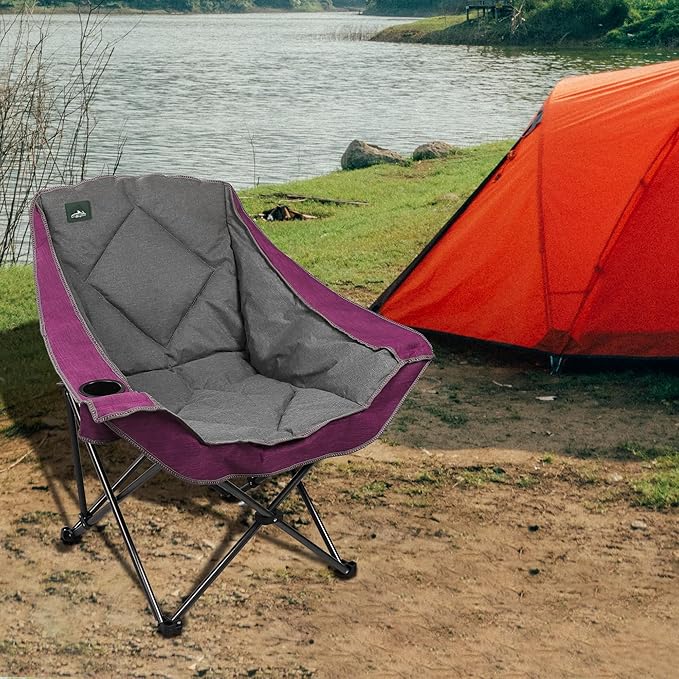 Northroad Oversized Foldable Camping Chair, Outdoor Padded Lawn Chair w/Cup Holder,Carry Bag for Beach, Hiking, and Picnics,Heavy-Duty 300-lbs Capacity, Purple