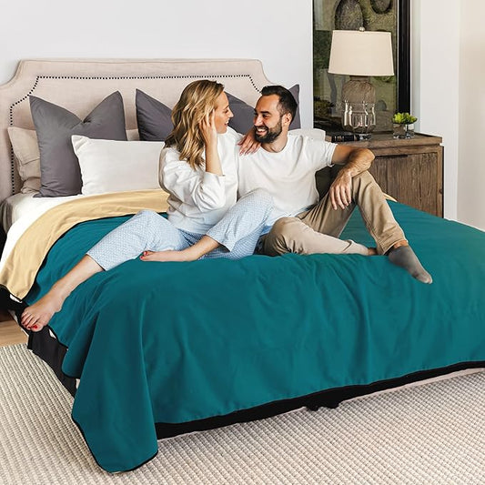 Waterproof Blanket Large – No Mess Soft and Cozy Waterproof Throw Blanket Against Accidents, Spill & Stain Proof Easy to Clean Splash Blanket Cover, Reversible Blue/Beige 80”x90”