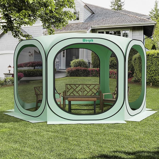 Pop Up Screen Tent Camping Canopy 12x12, Screen Room with Mosquito Net,Outdoor Tent Canopy,Pop Up Gazebo for Lawn & Garden,Parties or Camping,Green