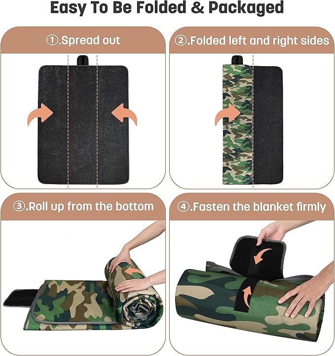 Tirrinia Waterproof Outdoor Blanket with Sherpa Lining, Windproof Triple Layers Warm Comfy Foldable for Camping Stadium, Beach, Picnic, Grass, Concerts, Car, Dog, 51''X 59'' & 59''X 80''