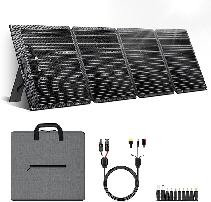 200W Portable Solar Panel for Power Station - 23.7% High Efficiency 20V Foldable Solar Charger Compatible with Solar Generator for Camping RV Outdoor Home Backup