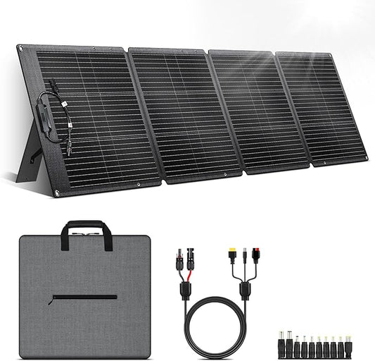 200W Portable Solar Panel for Power Station - 23.7% High Efficiency 20V Foldable Solar Charger Compatible with Solar Generator for Camping RV Outdoor Home Backup