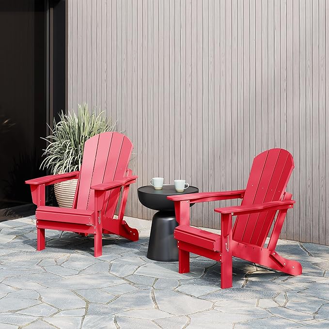 WestinTrends Malibu 2 Piece Set Outdoor Folding Poly Adirondack Chair, Red