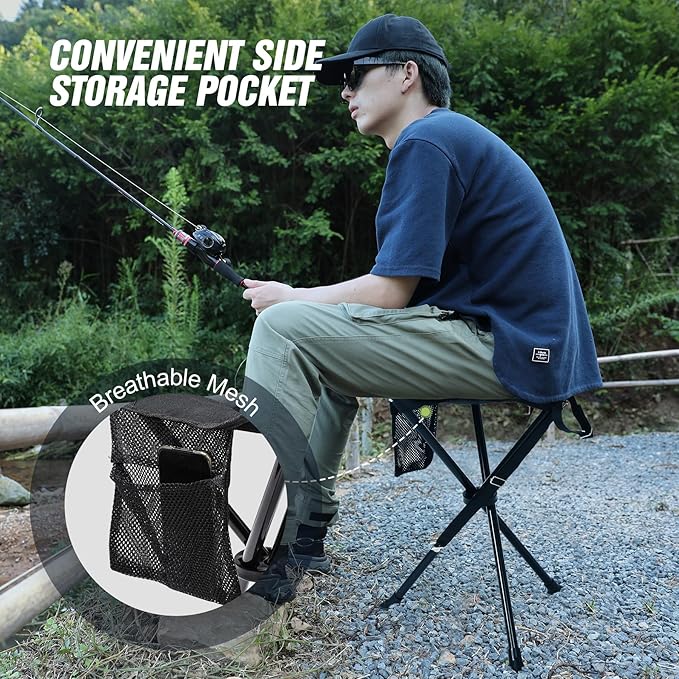 REDCAMP 2 Pack Extra Tall Folding Tripod Stools for Adults, Lightweight Portable Camping Stools for Blinds, Small Tripod Chairs for Fishing Backpacking Travel, Black