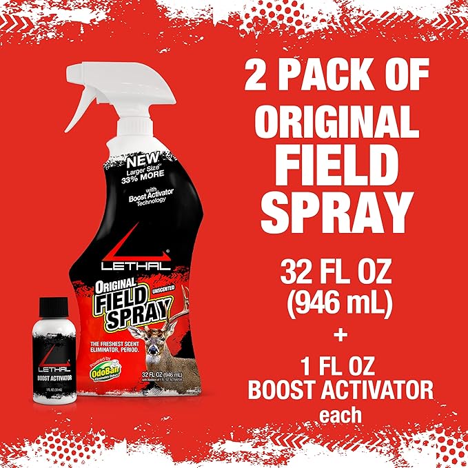 Lethal Original Field Spray with Human Scent Eliminating Agent for Hunting Clothes, Gear, and Equipment, Made in The USA, Unscented, 32 Ounce Spray Bottle