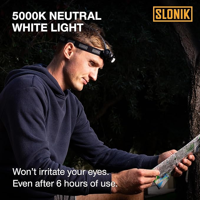 SLONIK Headlamp Rechargeable - 1000 Lumen LED USB Rechargeable Headlight - IPX4 Waterproof Head Lamp with Bright 60 ft Flashlight Beam - Hiking & Outdoor Camping Gear, Black - LED Headlamp