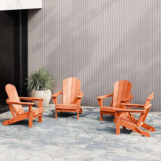 WestinTrends Malibu 4-Piece Set Outdoor Folding Poly Adirondack Chair, Orange