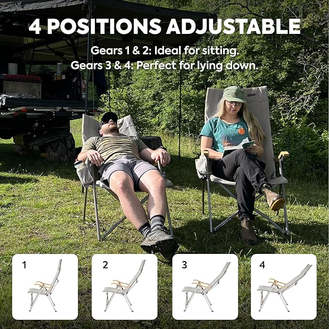 ICECO Adjustable Camping Chairs for Adults, Foldable High Back Camping Chair, Portable Folding Chairs for Outside, Reclining Outdoor Chair with Storage Bag, 400LBS, 10 Years Warranty