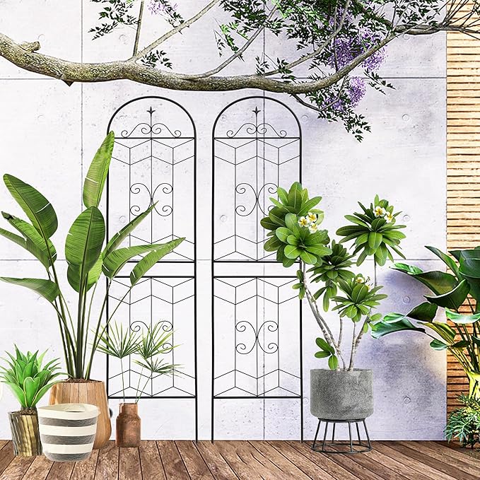 Metal Garden Trellis Rustproof Trellis for Climbing Plants Outdoor Flower Support (Black-4 Pack, 86.7"x19.7")