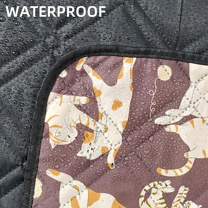 Outdoor Picnic Blanket Brown Cat&Dog 60"x80" Sandproof Beach Blanket Waterproof Picnic Blankets Foldable for Caming, Beach, Outdoor Activities.