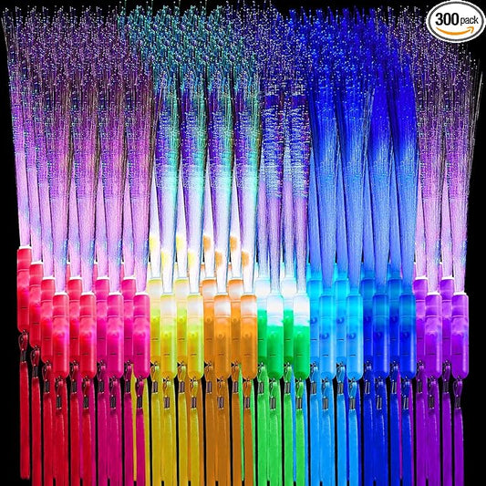 Lewtemi 300 Pcs Fiber Optic Wands Bulk Light up Glow Stick Fiber Optic Sticks Glow in The Dark Party Supplies LED Colorful Flashing Wands for Wedding Party Favors(Novel Color)