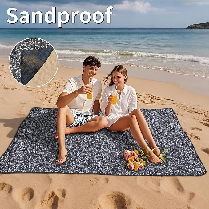 Outdoor Picnic Blanket Black Fish 60"x80" Sandproof Beach Blanket Waterproof Picnic Blankets Foldable for Caming, Beach, Outdoor Activities.