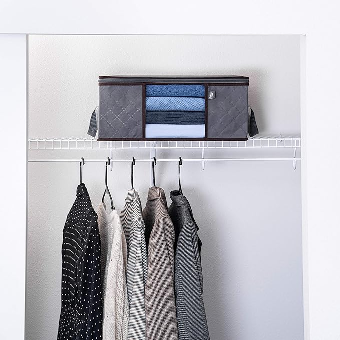 VENO 3 Pack Large Clothes Storage Bag Organizer with Reinforced Handle Thick Fabric for Comforters, Blankets, Bedding, Foldable with Sturdy Zipper, Clear Window, Grey, Reusable (13.3 Gallon)