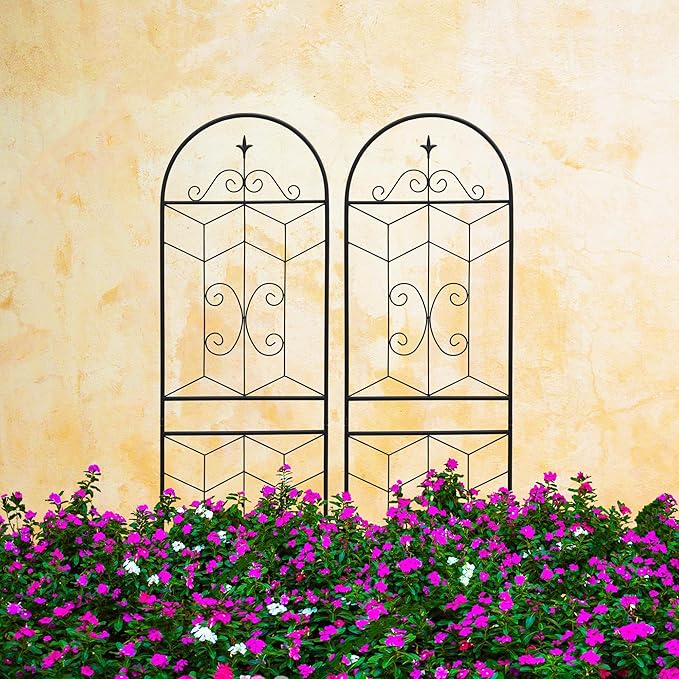 Metal Garden Trellis Rustproof Trellis for Climbing Plants Outdoor Flower Support (Black-2 Pack, 71"x19.7")