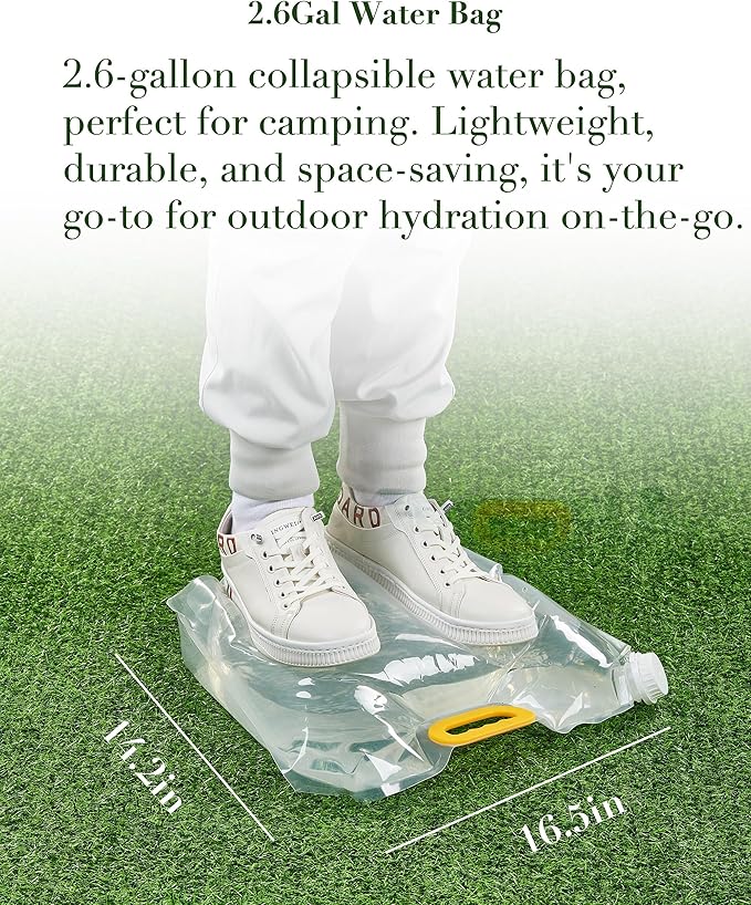 5 Gallon Water Jug(16x13.2x7in)and 2.6Gal Collapsible Water Bag Set of 2,BPA Free Water Tank Overlanding Gear Containers, Camping Essential Leak-Proof Black Portable Water Storage, Outdoors Hiking RV