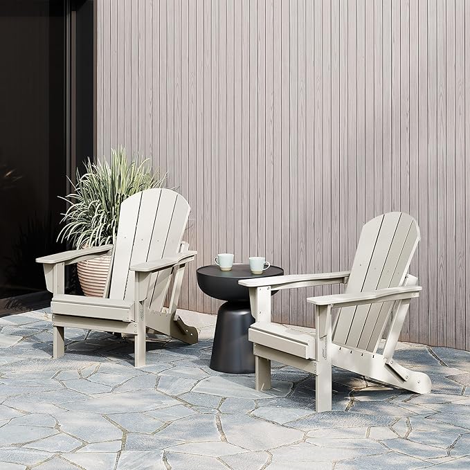 WestinTrends Malibu 2 Piece Set Outdoor Folding Poly Adirondack Chair, Sand