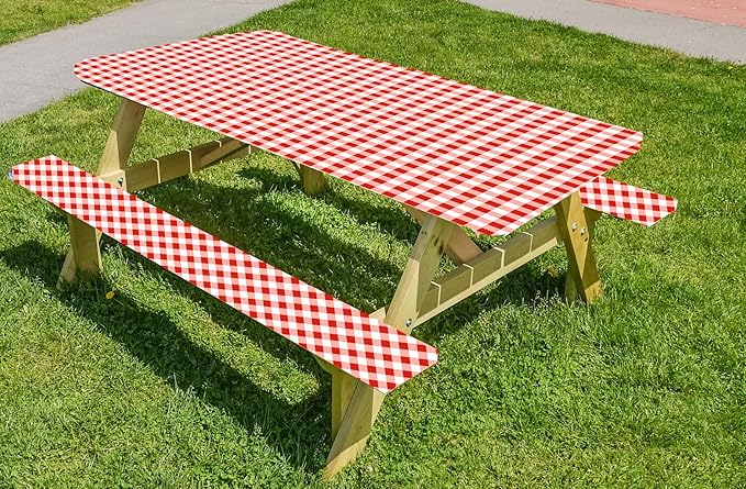 LAMINET Gingham Red Check Picnic Table Cover - Large