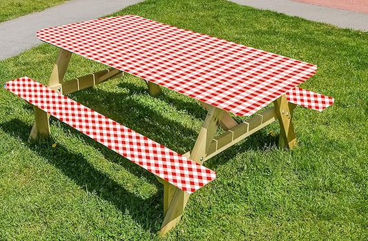 LAMINET Gingham Red Check Picnic Table Cover - Large