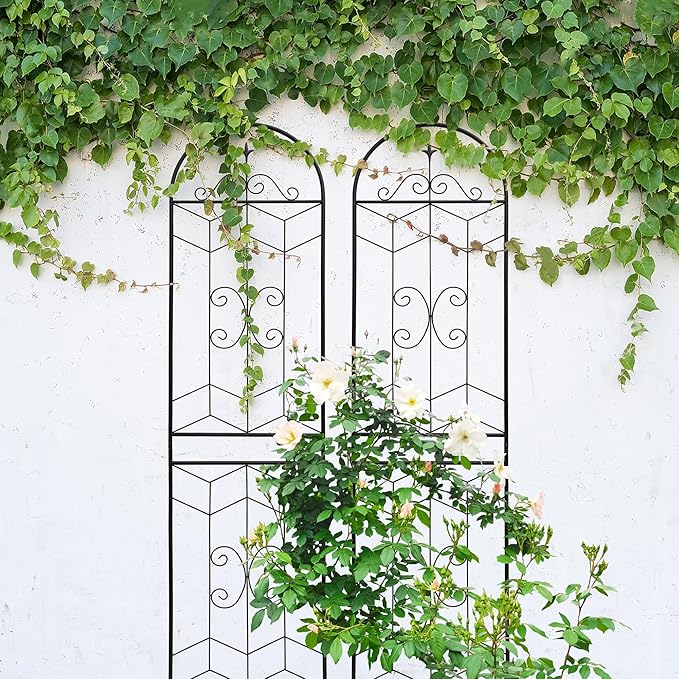 Metal Garden Trellis Rustproof Trellis for Climbing Plants Outdoor Flower Support (Black-4 Pack, 86.7"x19.7")