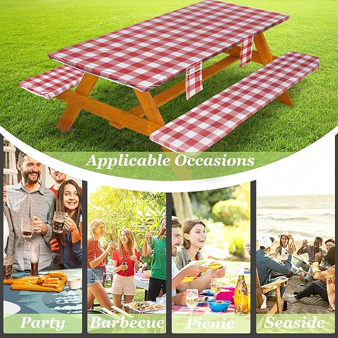 Picnic Table Cover with Bench Covers Vinyl Elastic Edges Fitted Rectangle Seat Tables Waterproof 3-Piece72X30in Set Outdoor Rectangular Folding Backing Tablecloth for Camping Over SizeTie-Dye 99