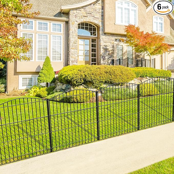 INJOPEXI Garden Fence 6 Panels 11.8ft (L)×24in (H) Decorative Garden Fence with 6 Panels Rustproof Wire No Dig Garden Fences Animal Barrier Fencing for Outdoor Patio Backyard - Without Fence Gate