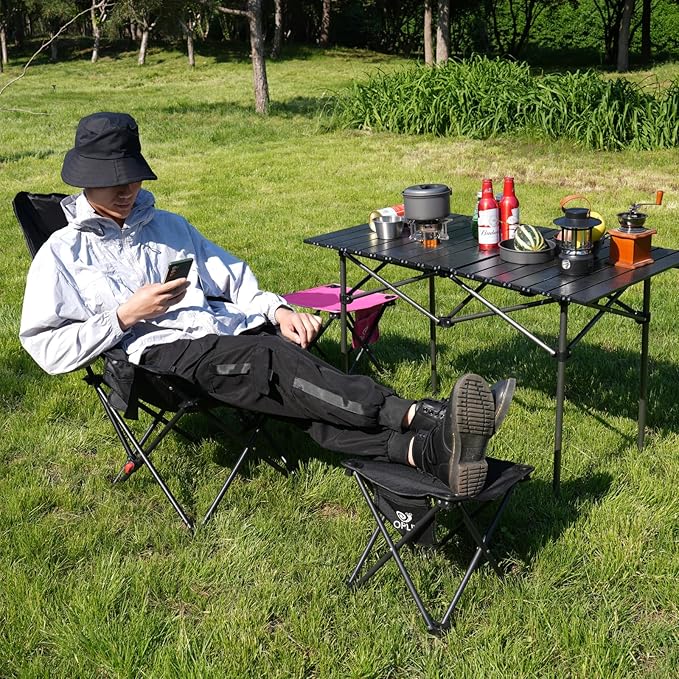 Opliy Camping Stool 2 Pack,13.5 Inch Portable Folding Stool for Outdoor Gardening and Beach Hiking Fishing,Foot Stool with Carry Bag (Black)