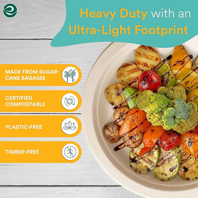 ECO SOUL 100% Compostable 10 Inch [100-Pack] Disposable Heavy Duty Eco-Friendly Dinner, Party, Wedding, Event Plates | Biodegradable Paper Plates