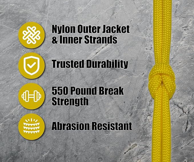 BORED? PARACORD! 550 lb Paracord - Ideal for Crafting, Camping, DIY Projects, Active & Military Outdoors - Strong Survival Rope - Tactical Parachute Cord Type III - Yellow 50 Feet