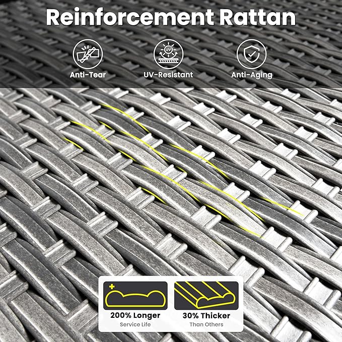 ovios 6 Pieces Patio Furniture Set, Outdoor Wicker Sofas with Glass Coffee Table and Comfy Cushions, All Weather High Back Couch Set for Deck Porch, Grey Rattan, Grey